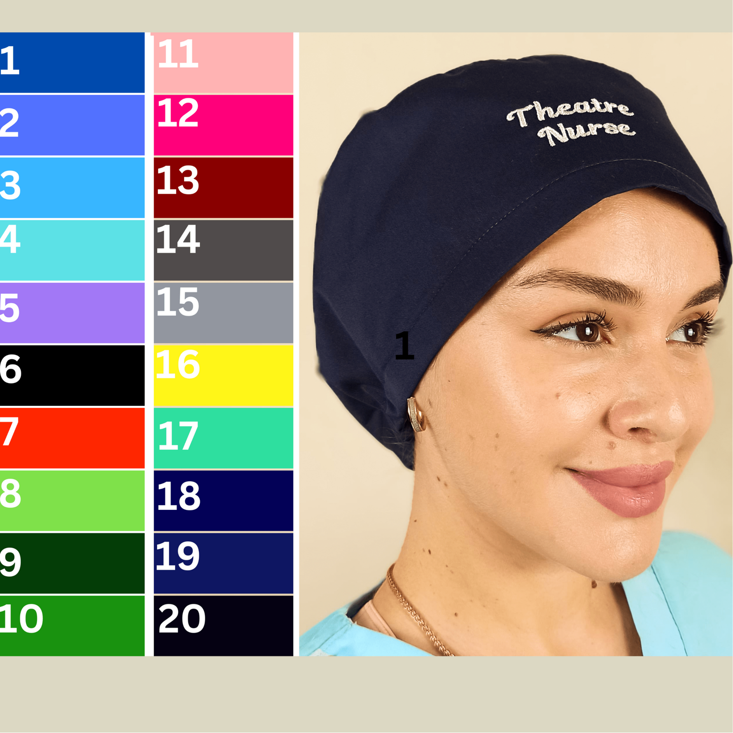Custom Scrub Caps For Women Satin Lined Veterinary Nurse Hats with Logo & Name Embroidery