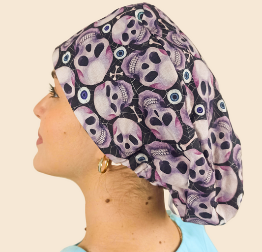 Scary Skull Scrub Cap- Surgical Caps- Satin Lined