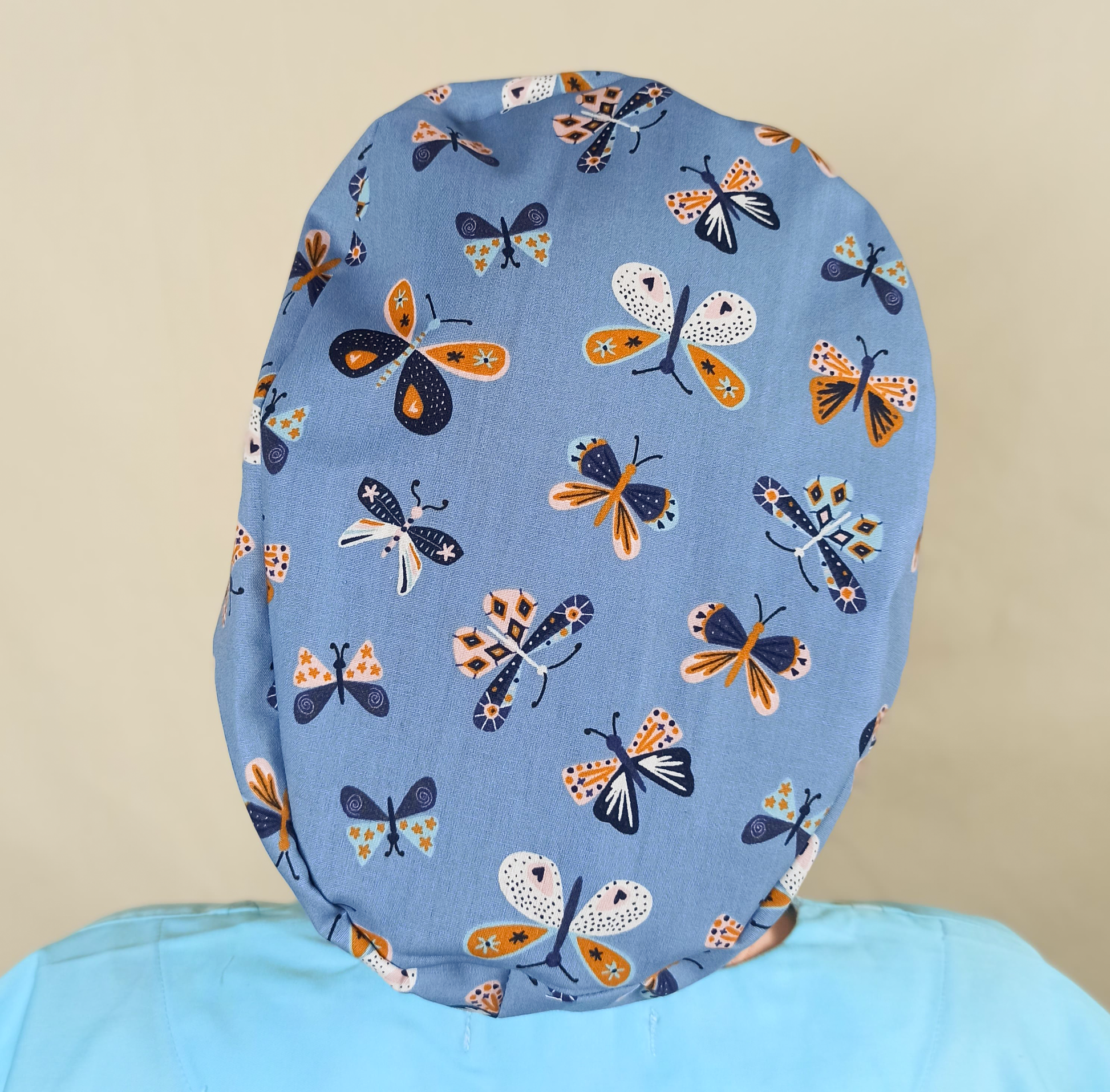 Blue Butterflies-Scrub Caps- Nurse Caps-Satin Lined and Optional Name Personalization