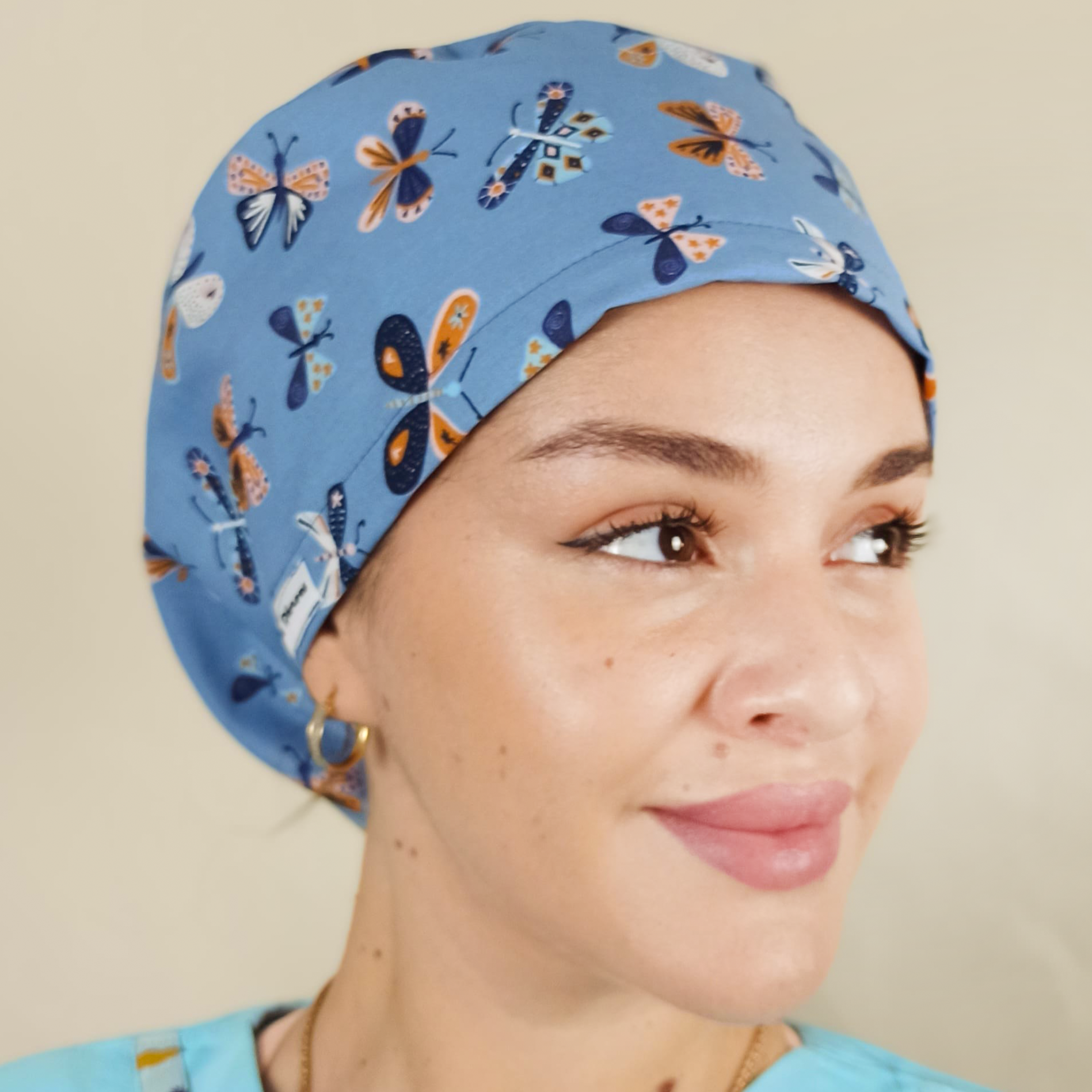 Blue Butterflies-Scrub Caps- Nurse Caps-Satin Lined and Optional Name Personalization