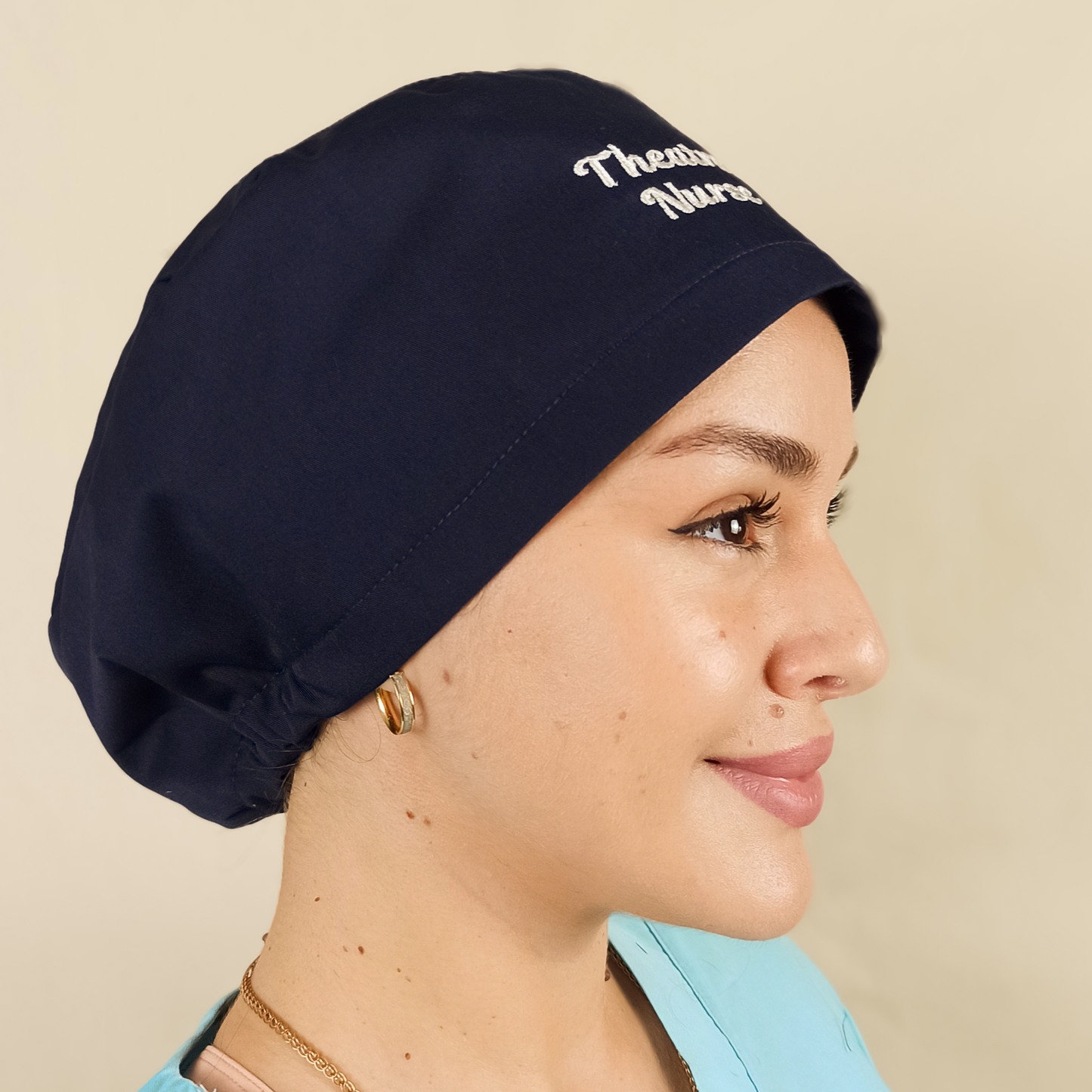 Name Personalized Blue Scrub Cap- Surgical Caps-Satin Lined & Buttons