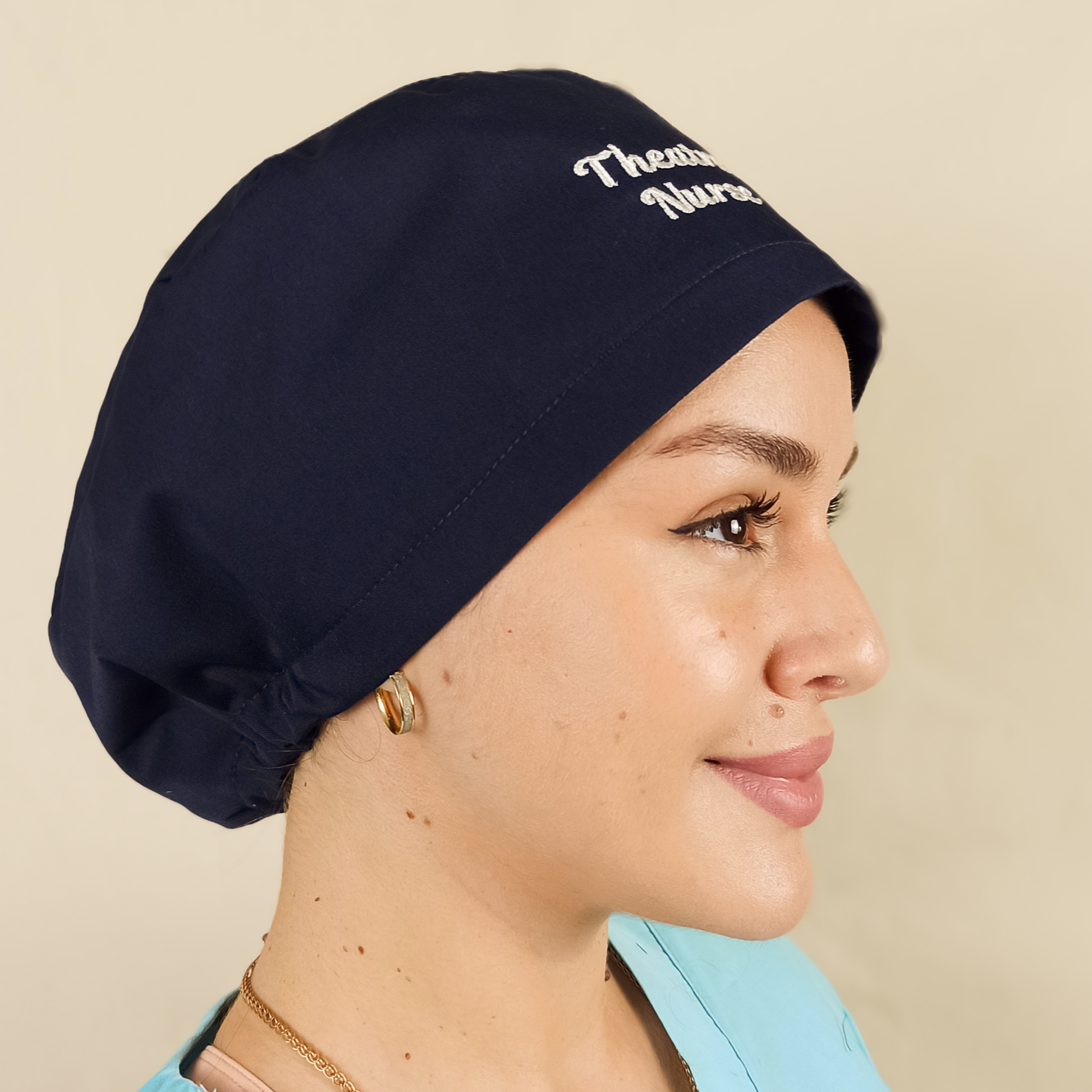 Name Personalized Blue Scrub Cap- Surgical Caps-Satin Lined & Buttons