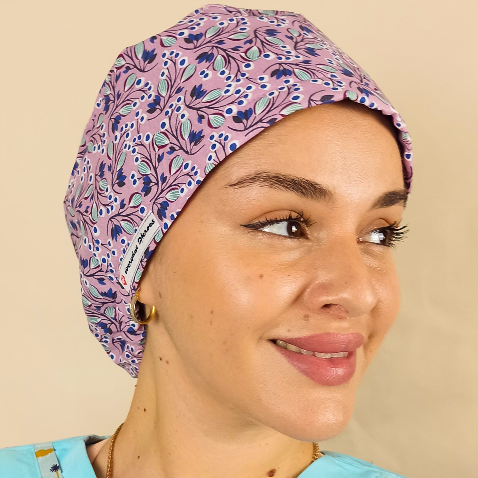 CUSTOM name floral scrub cap for women purple levanta