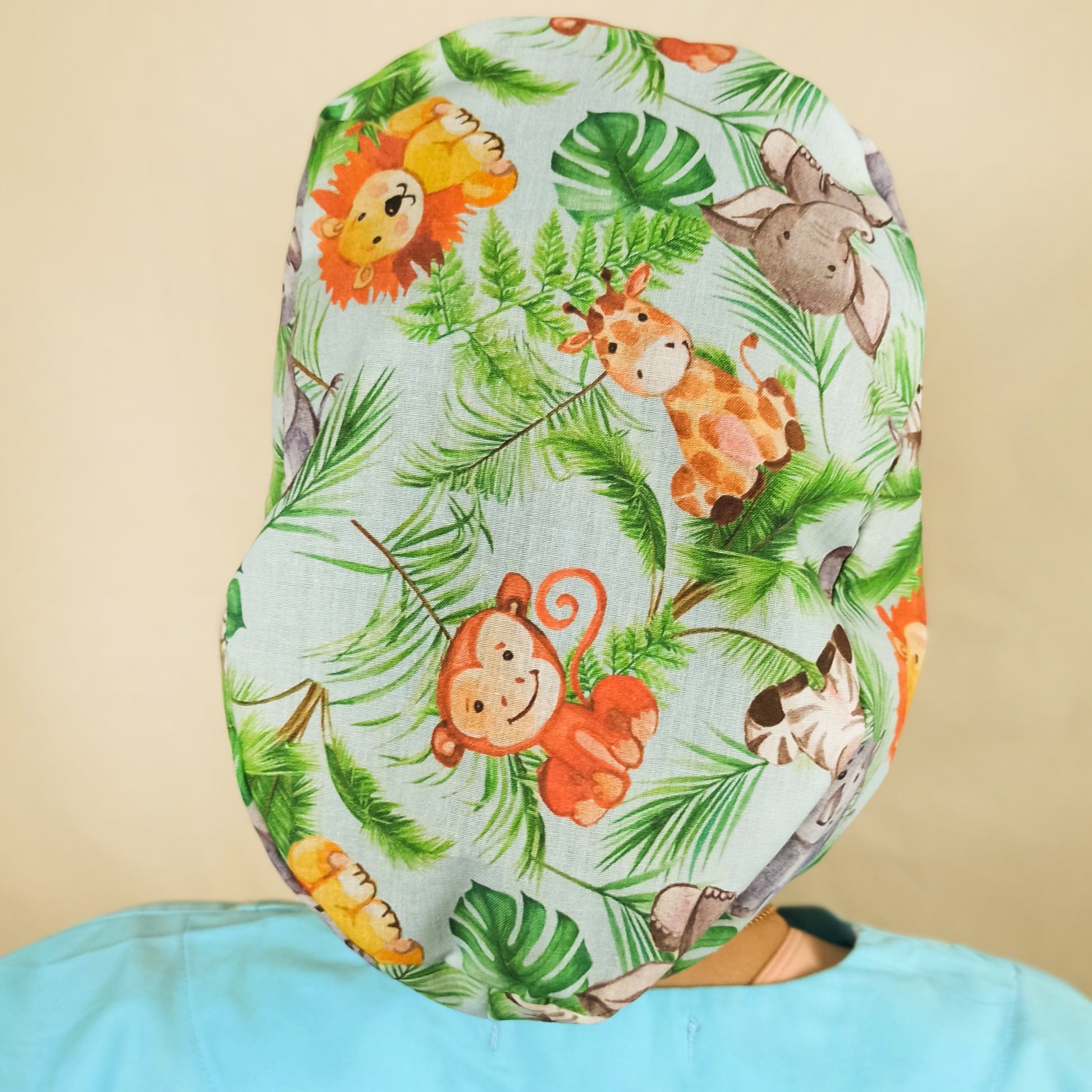 Safari Monkeys & Lions Scrub Cap -Satin & Name Option