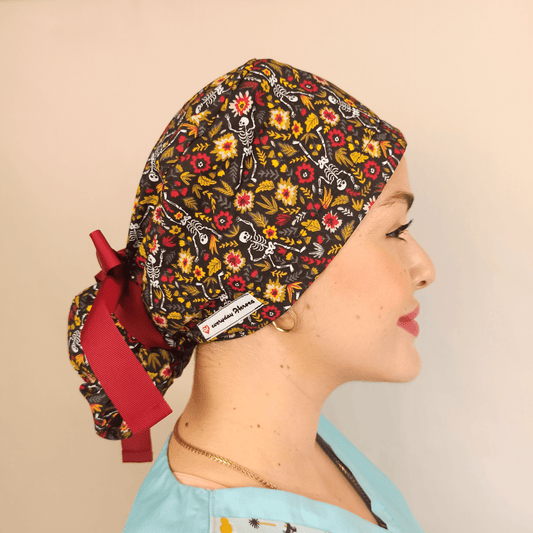 Custom Ponytail Scrub Cap - Fun Skeletons  Surgical Cap for Nurses and Doctors