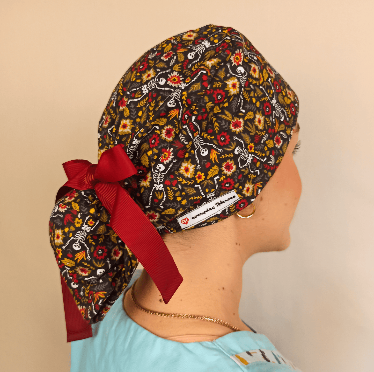 Custom Ponytail Scrub Cap - Fun Skeletons  Surgical Cap for Nurses and Doctors