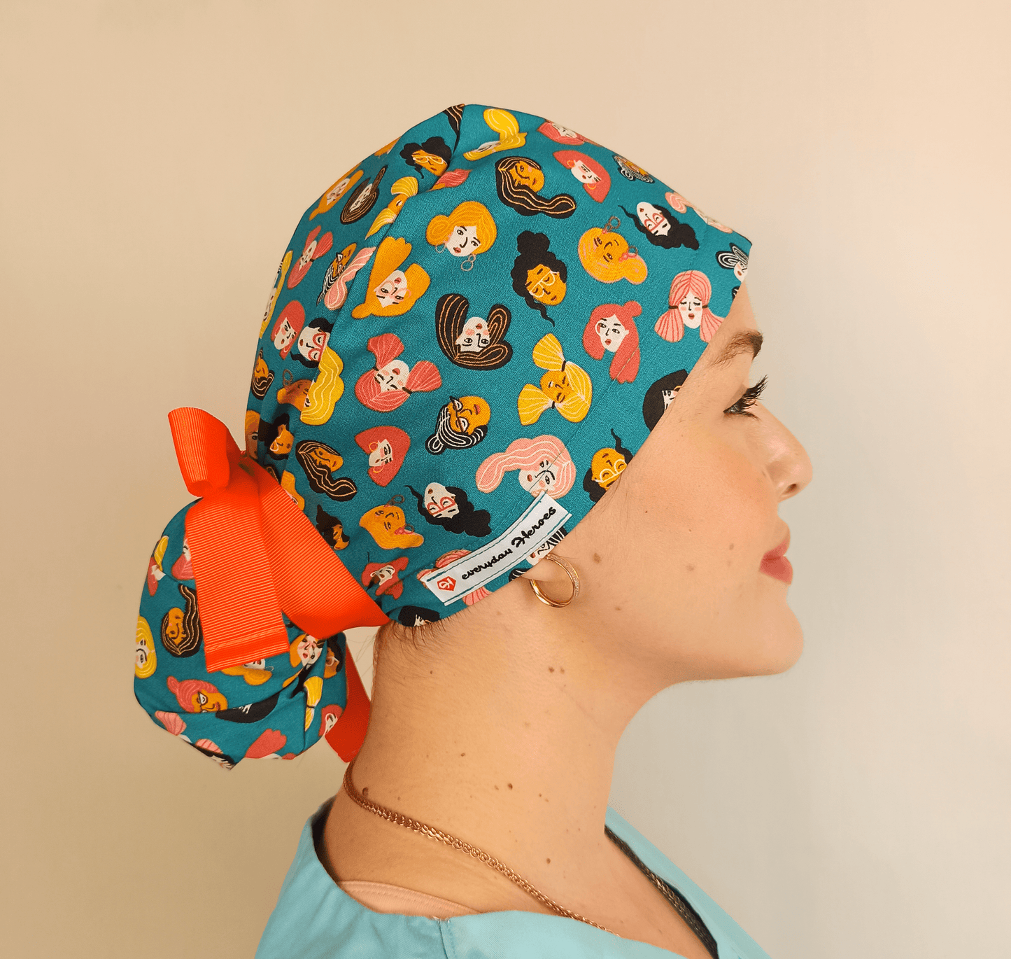 Nurse Scrub Cap Womans Faces - Satin Lined -Embroidery Personalization option