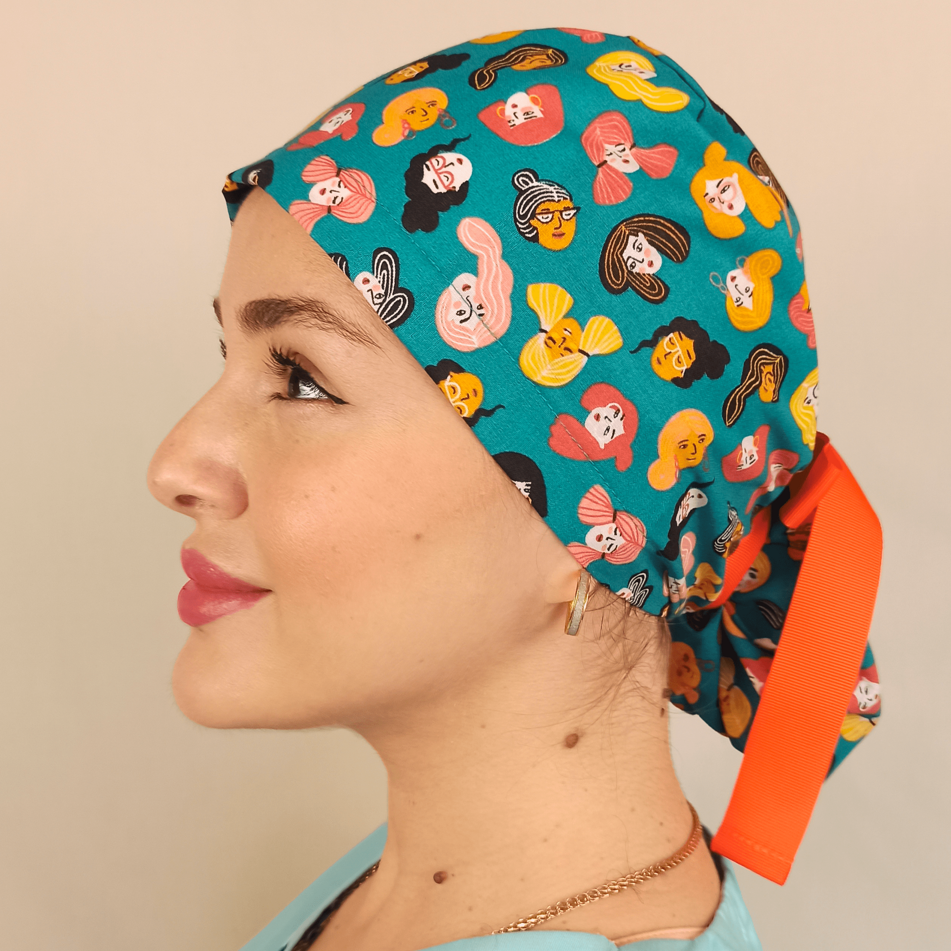 Gynaicologist Scrub Cap Womans Faces - Satin Lined -Embroidery Personalization option