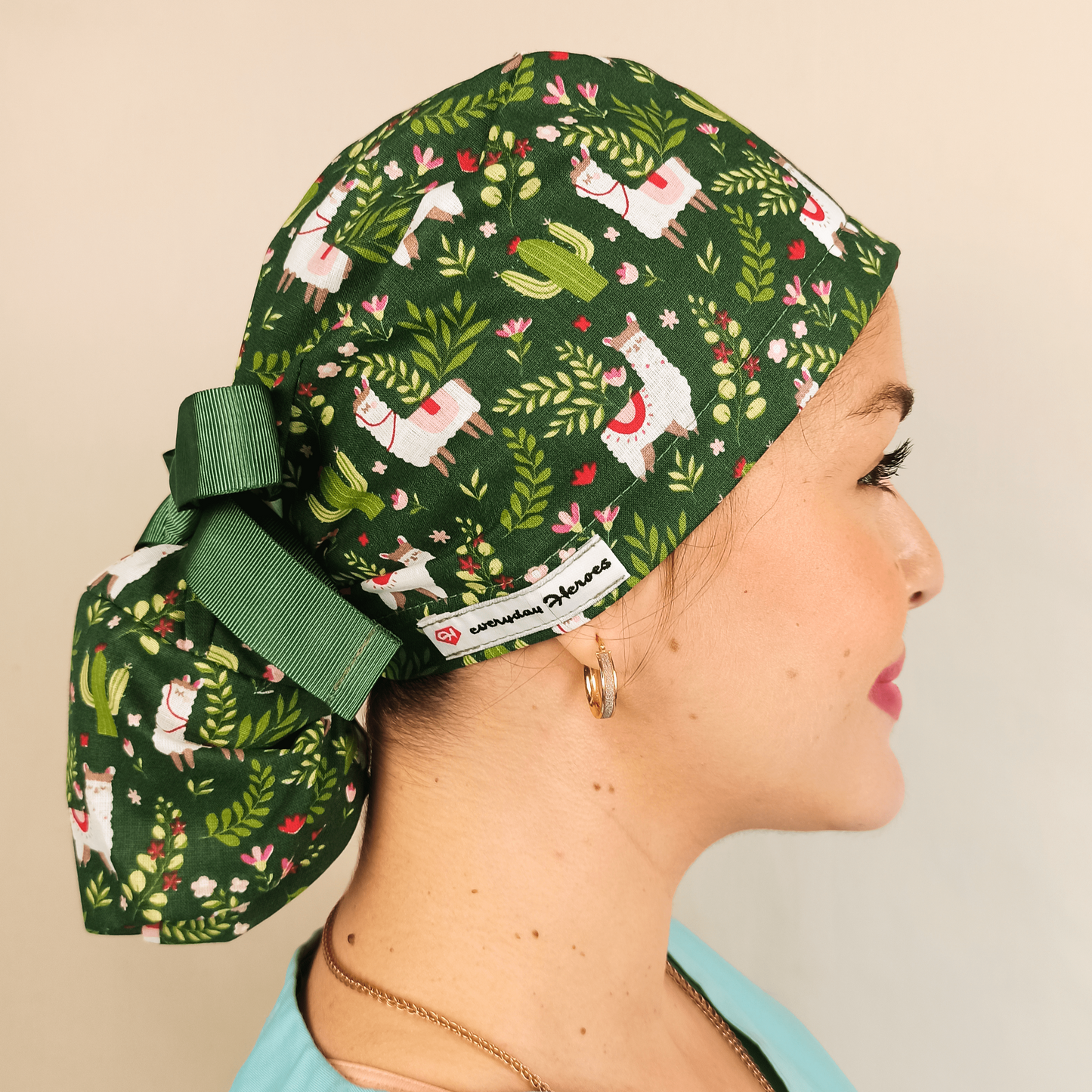 Llama Scrub Cap - Surgical Cap Ponytail Scrub Hat- Satin and Embroidery Option