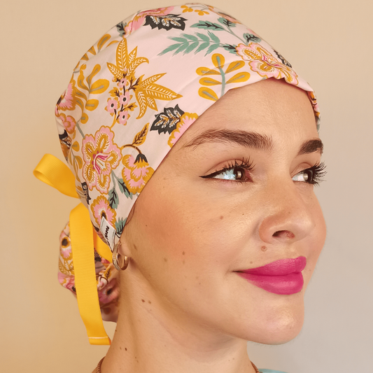 personalized scrub cap, floral scrub hat, surgical technologist cap, custom name scrub hat, ponytail scrub cap, nurse headwear, medical scrub hat, embroidered scrub cap, satin lined scrub hat, mask button cap, doctor scrub cap, gift for nurse, healthcare headwear