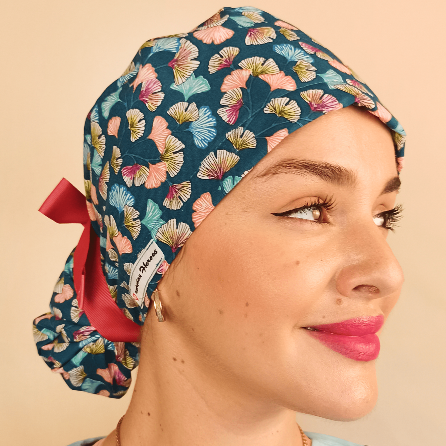 floral scrub cap satin with embroidery