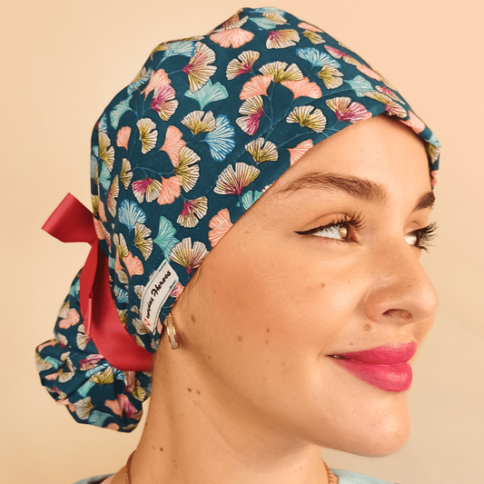 floral scrub cap satin with embroidery