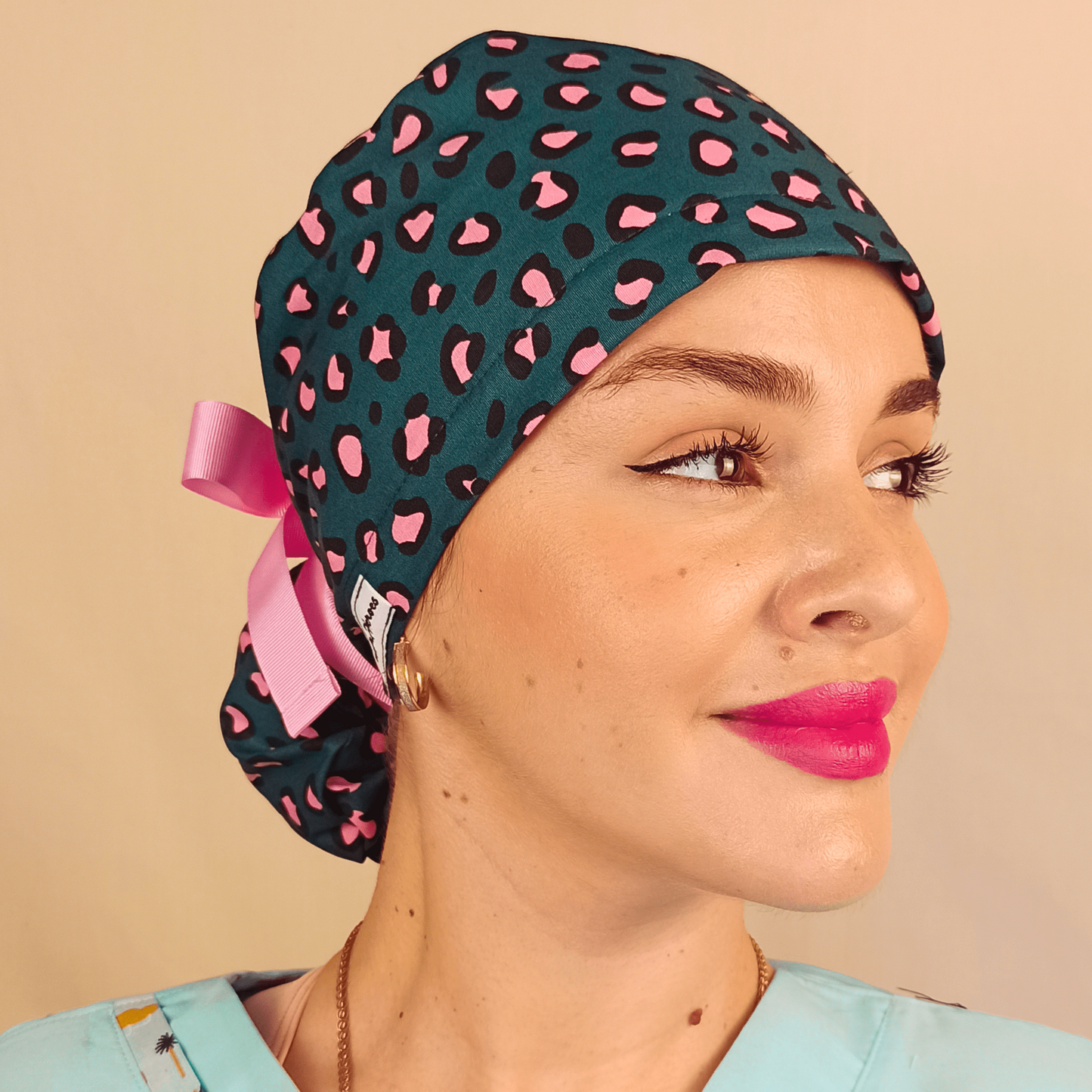 Leopard Ponytail Scrub Cap- Satin Lined - Name Embroidery Option