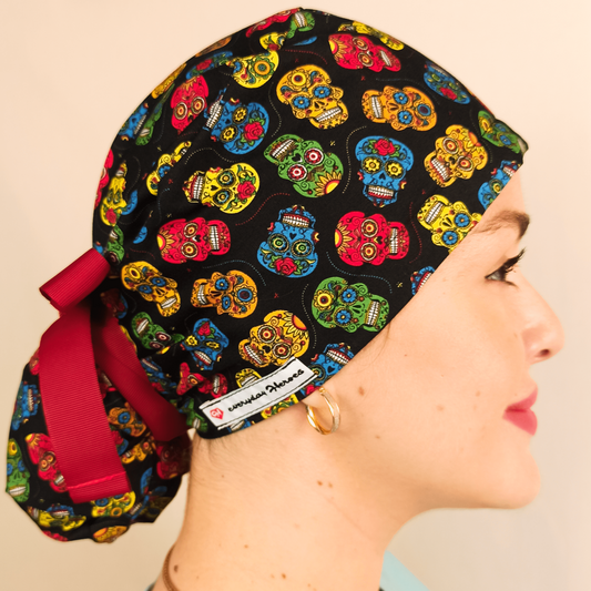 skeletons skulls scrub cap satin lined