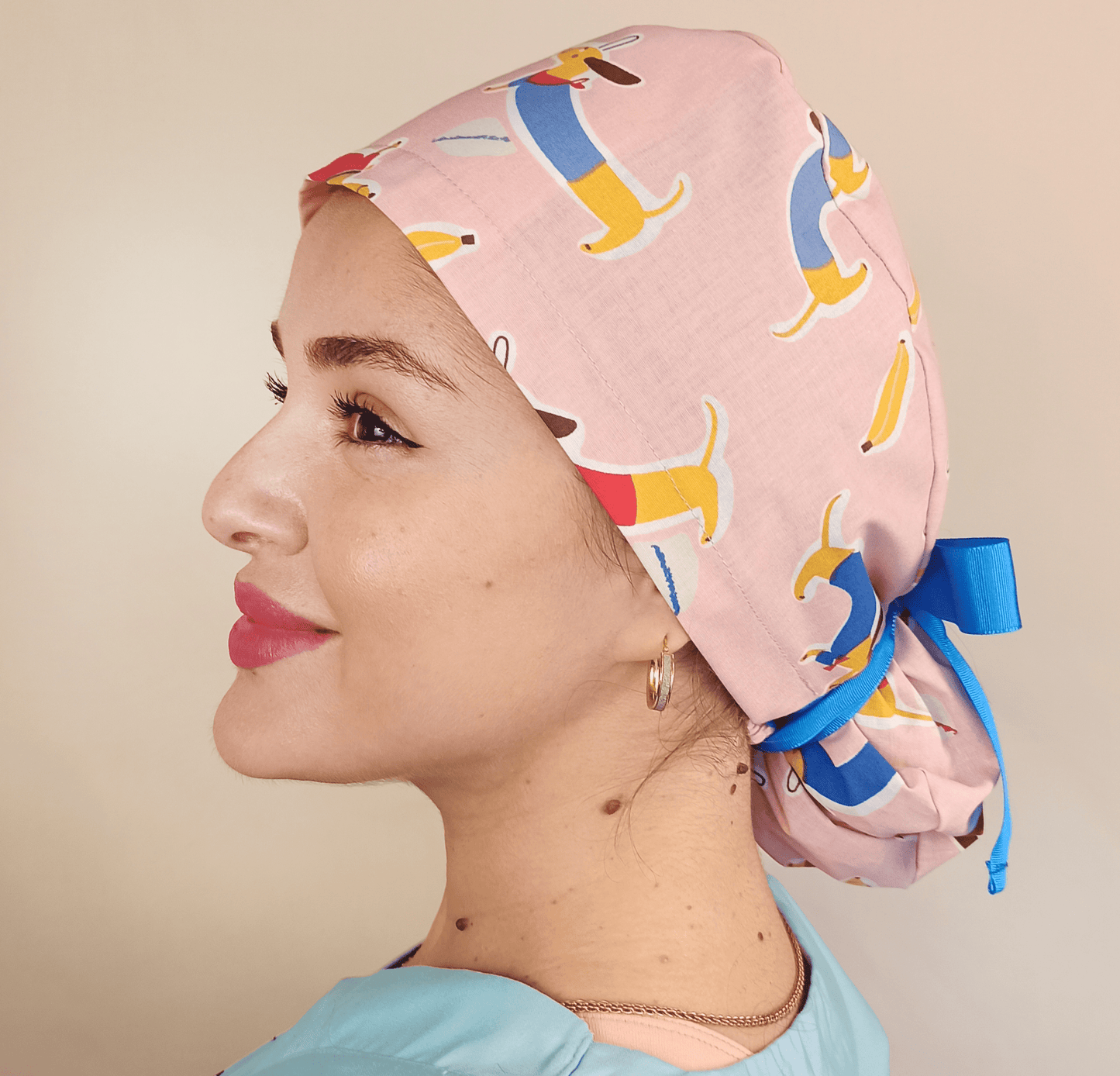 Wiener Doxie Sausage Dogs Scrub Cap, Weenie Teckel Dachshund Surgical Cap