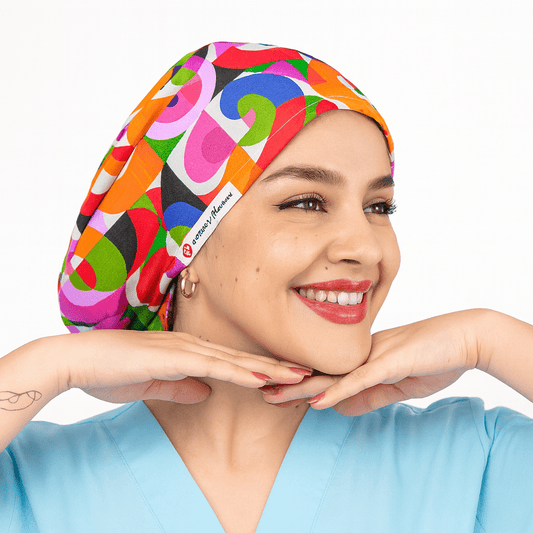 scrub cap euro style abstract print colorful sutgcal cap with satin lined  and buttons