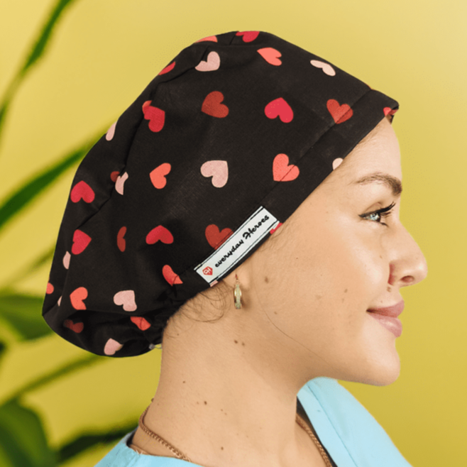 Red Pink Hearts Scrub Cap Satin Lined Custom