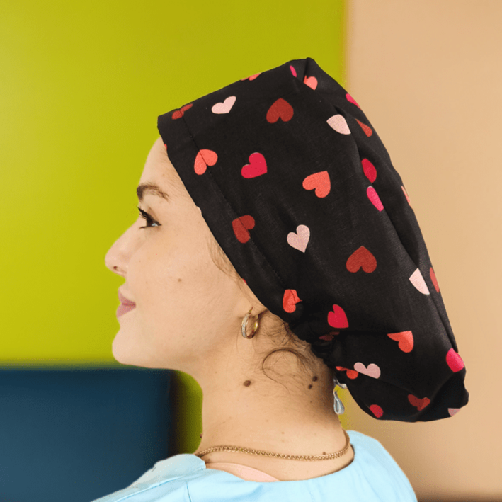 Red Pink Hearts Scrub Cap Satin Lined Custom