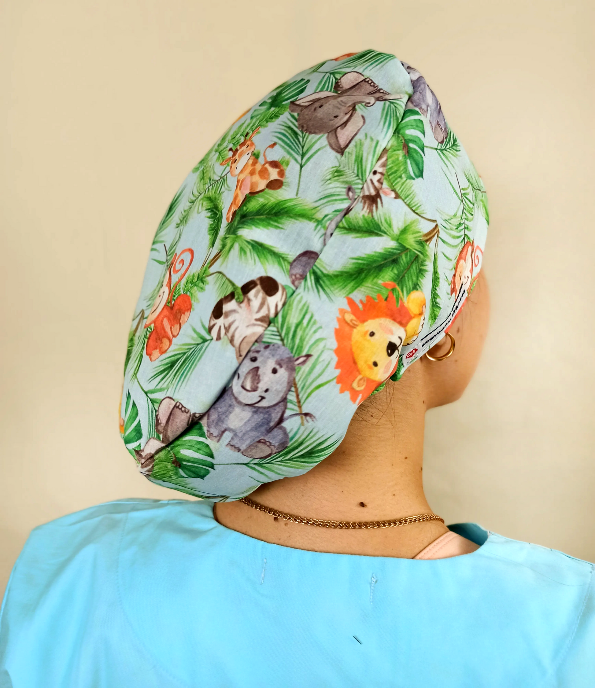 Safari Monkeys & Lions Scrub Cap -Satin & Name Option - [scrub_hat]-[scrub_cap_for_women]-[surgical_cap]