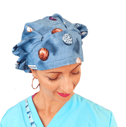 Scrub Hat Bouffant with Planets Venus Moon Mars Jupiter Mercury - [scrub_hat]-[scrub_cap_for_women]-[surgical_cap]
