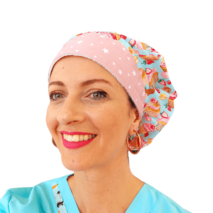 Scrub Hat Bouffant, Pastry Hat with Cupcakes