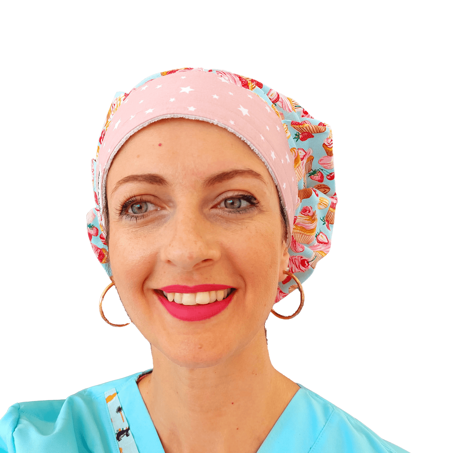 Scrub Hat Bouffant, Pastry Hat with Cupcakes