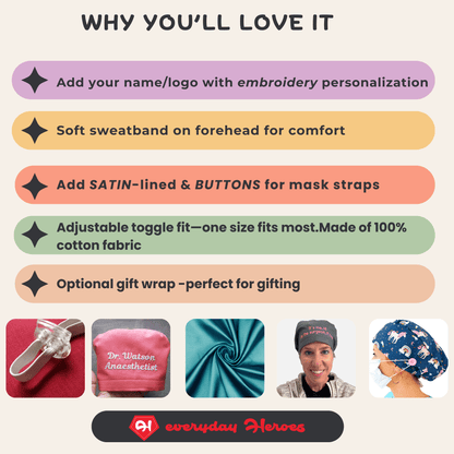 Scrub Cap Llama and Cactus - Satin Lined Cap Surgical Women with Animals (Copy) - [scrub_hat]-[scrub_cap_for_women]-[surgical_cap]