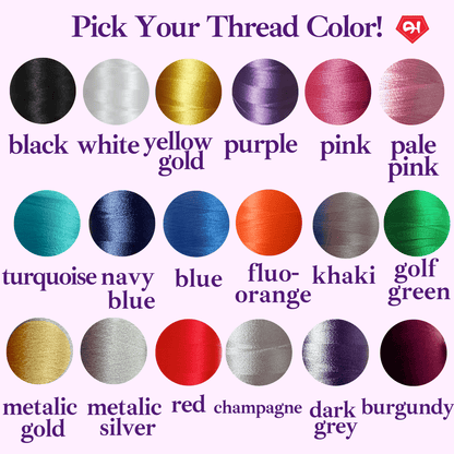 a collection of 16 different thread colors, each with a corresponding description, arranged in a grid format. The text provides a visual guide for selecting the appropriate thread color based on the desired color.
