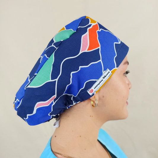Sea Waves Scrub Cap Custom - Surgical Cap Satin Lined - [scrub_hat]-[scrub_cap_for_women]-[surgical_cap]