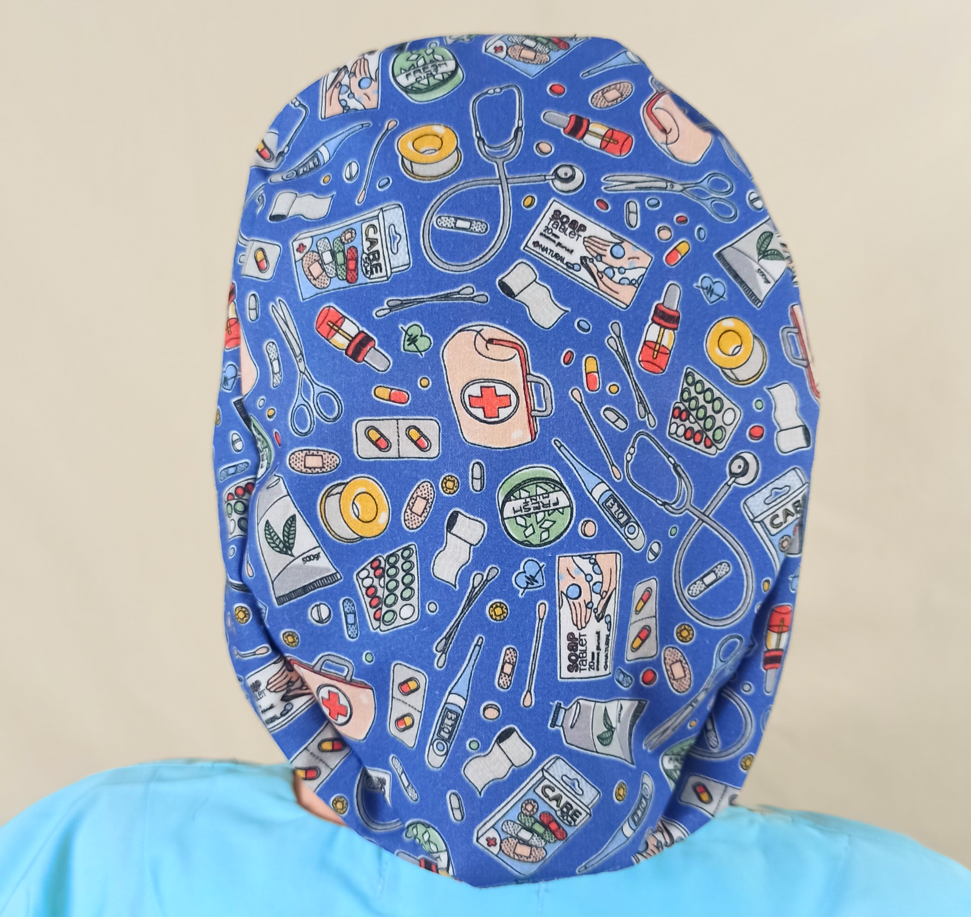The Dentist Surgical Caps-Scrub Caps-Satin Lined-100% Cotton Nurse Hats-Heartbeats and Medicines Print - [scrub_hat]-[scrub_cap_for_women]-[surgical_cap]