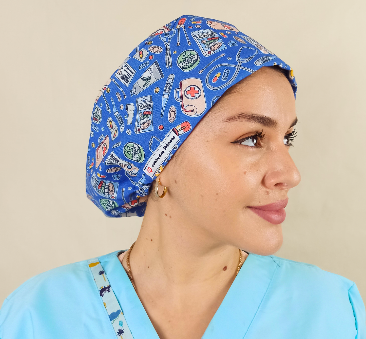 The Dentist Surgical Caps-Scrub Caps-Satin Lined-100% Cotton Nurse Hats-Heartbeats and Medicines Print - [scrub_hat]-[scrub_cap_for_women]-[surgical_cap]