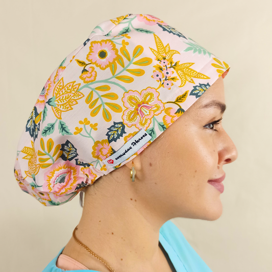 The Blossom-Scrub Caps-Satin Lined and Buttons Customization-Personalized Nurse Cap With Your Name - [scrub_hat]-[scrub_cap_for_women]-[surgical_cap]