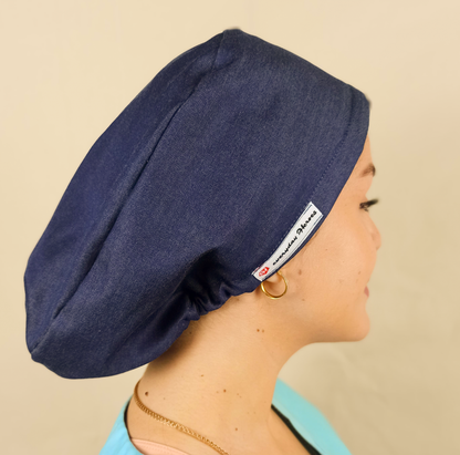 The Denim Scrub Cap-Adjustable Surgical Caps-Satin Lined & Buttons-Personalized Nurse Caps with Name Embroidery - [scrub_hat]-[scrub_cap_for_women]-[surgical_cap]
