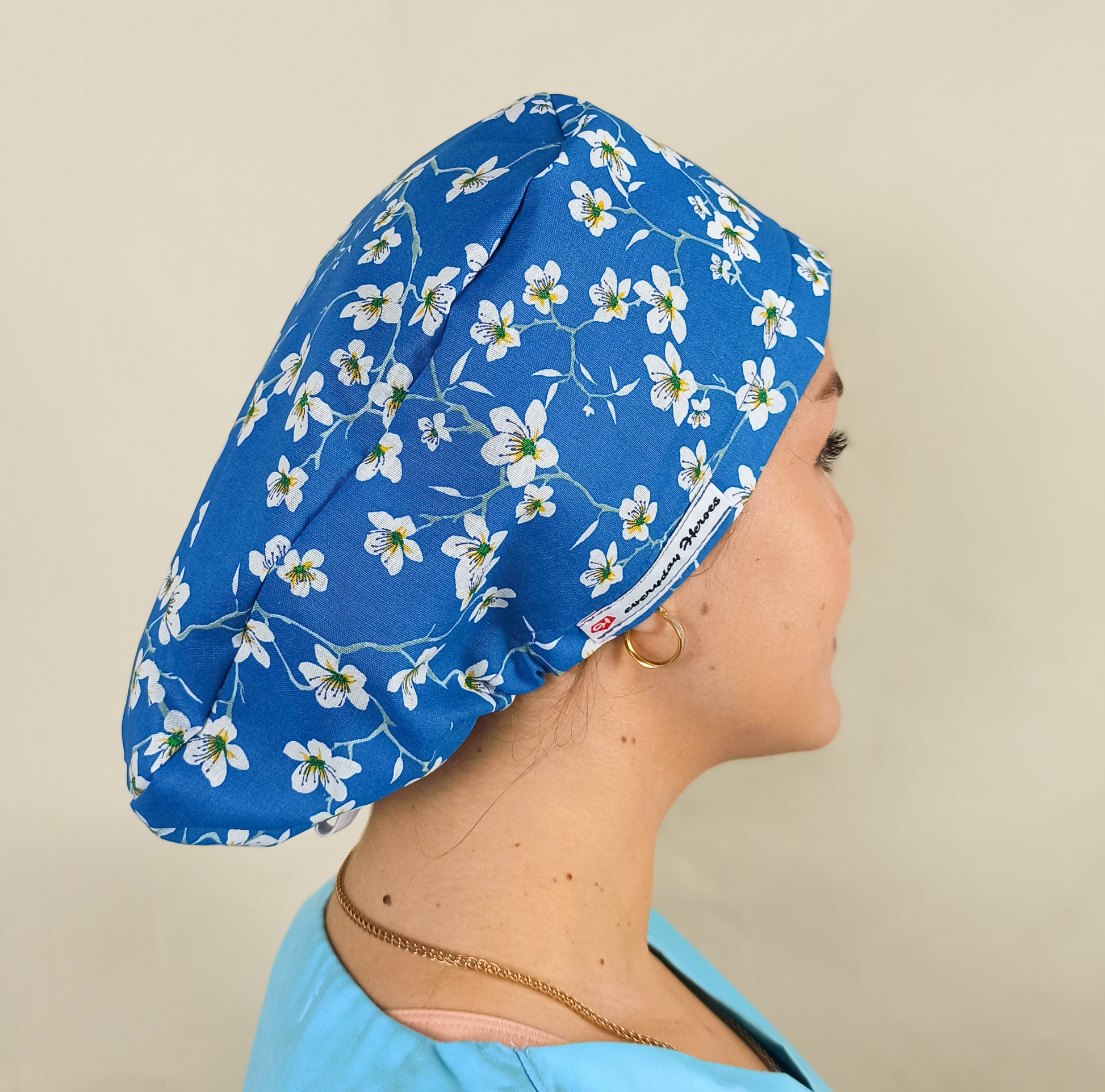 Almond Blossom-Medical Scrub Hats-Custom With Satin And Name Embroidery - [scrub_hat]-[scrub_cap_for_women]-[surgical_cap]