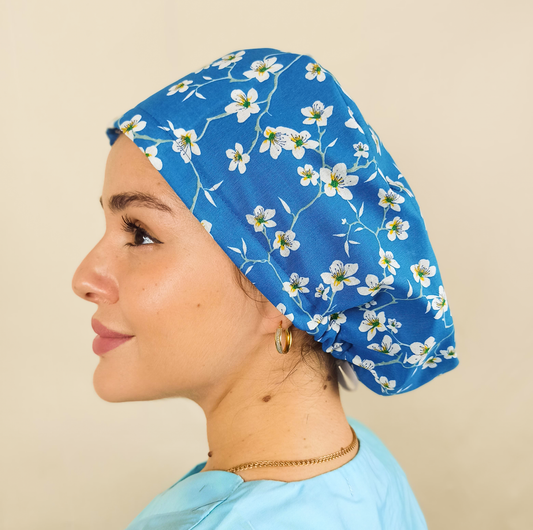 Almond Blossom-Medical Scrub Hats-Custom With Satin And Name Embroidery - [scrub_hat]-[scrub_cap_for_women]-[surgical_cap]