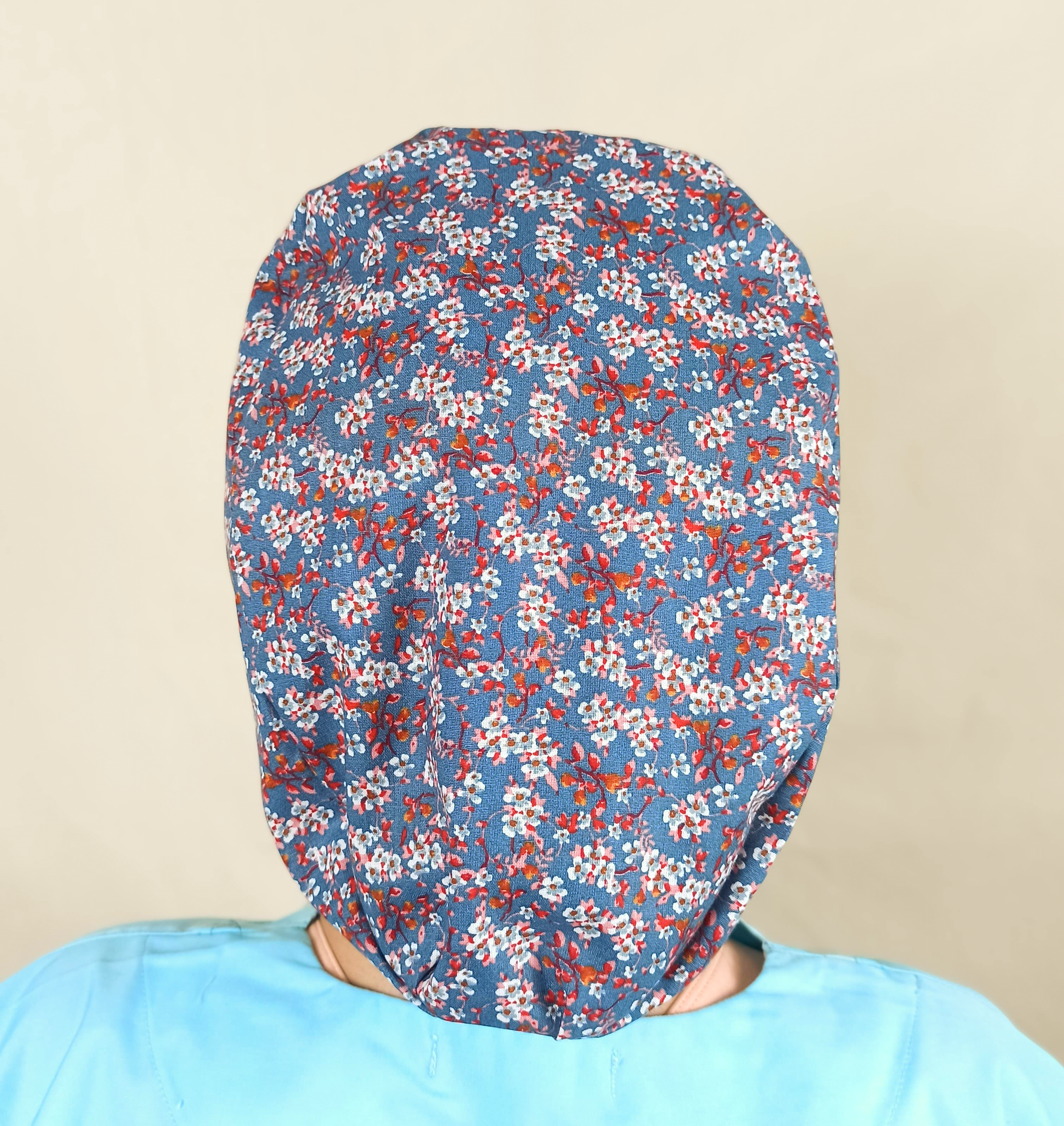 The Almond Floral-Scrub Caps- Colorful Nurse Caps-Satin Lined With Buttons - [scrub_hat]-[scrub_cap_for_women]-[surgical_cap]