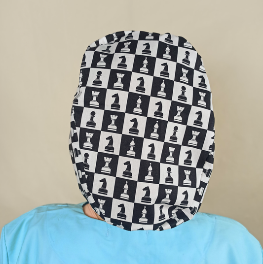 Black & White  Scrub Cap, Scrub Caps-Surgical Caps With Satin & Name Personalization Optional