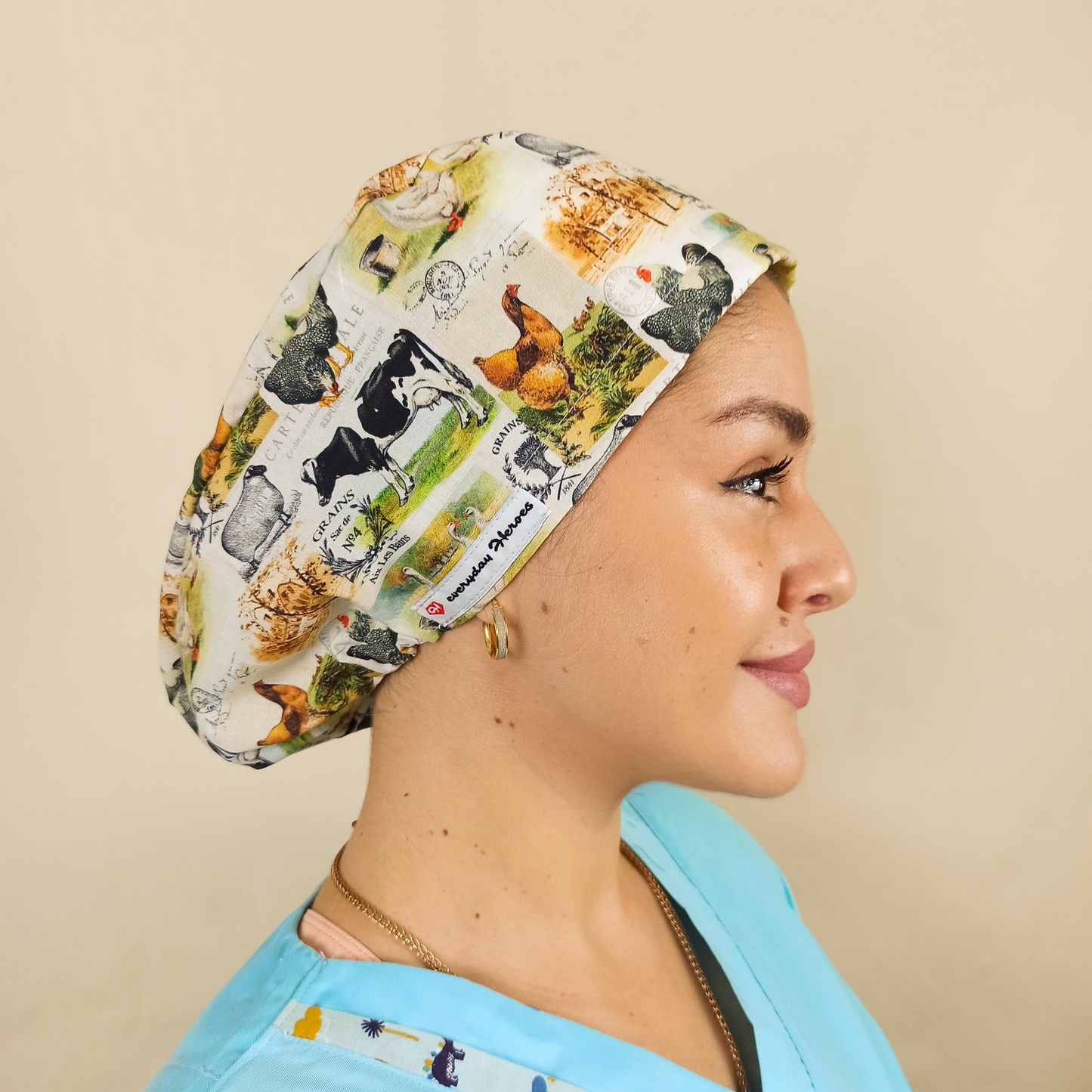 Concord Cow Chicken Farm House-Veterinary Scrub Hats- Surgical Caps- Satin Lined - [scrub_hat]-[scrub_cap_for_women]-[surgical_cap]