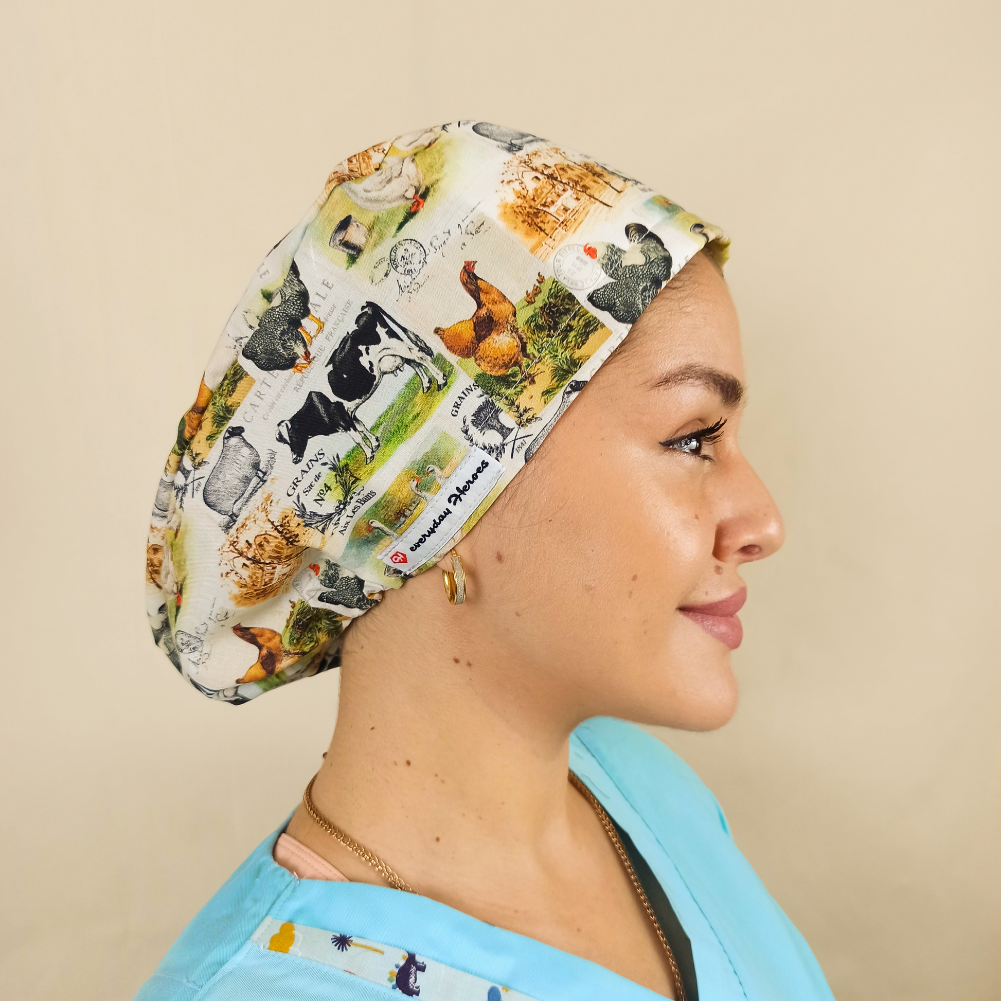 Concord Cow Chicken Farm House-Veterinary Scrub Hats- Surgical Caps- Satin Lined - [scrub_hat]-[scrub_cap_for_women]-[surgical_cap]