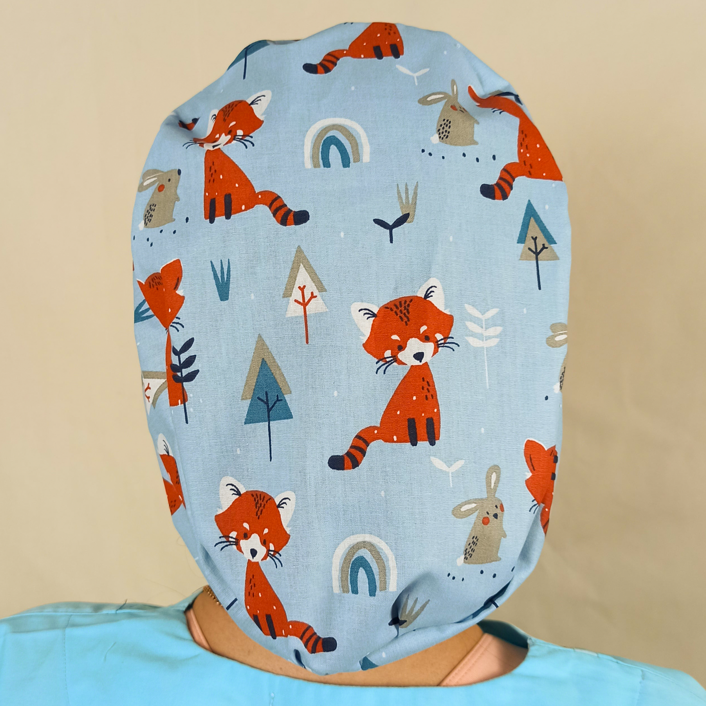 Scrub Caps Foxes Animals Satin Lined & Name Personalized Surgical Hat For Women.