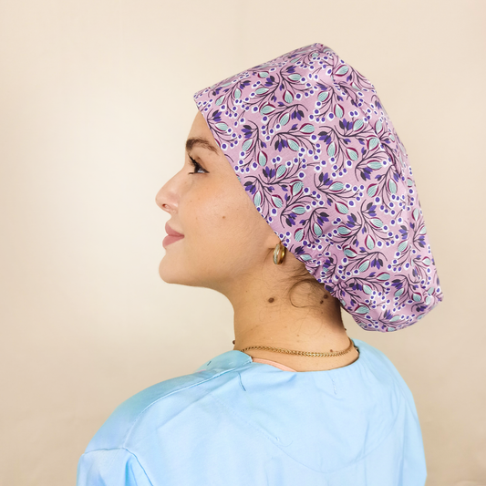 Levanter Scrub Cap Purple - Surgical Cap Women Floral - [scrub_hat]-[scrub_cap_for_women]-[surgical_cap]