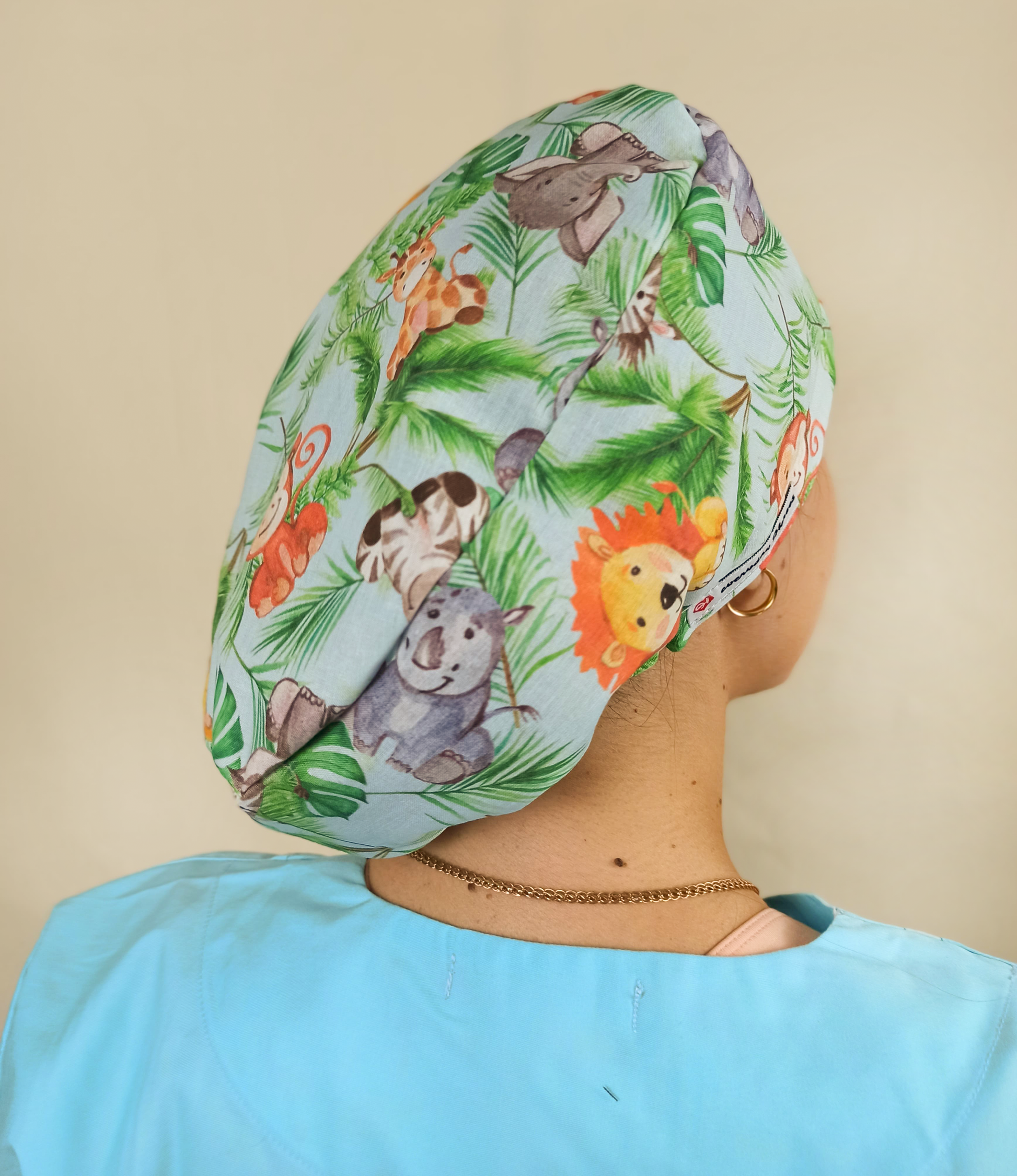 Safari Monkeys & Lions Scrub Cap -Satin & Name Option - [scrub_hat]-[scrub_cap_for_women]-[surgical_cap]