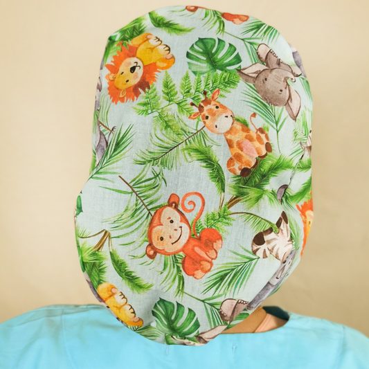Safari Monkeys & Lions Scrub Cap -Satin & Name Option