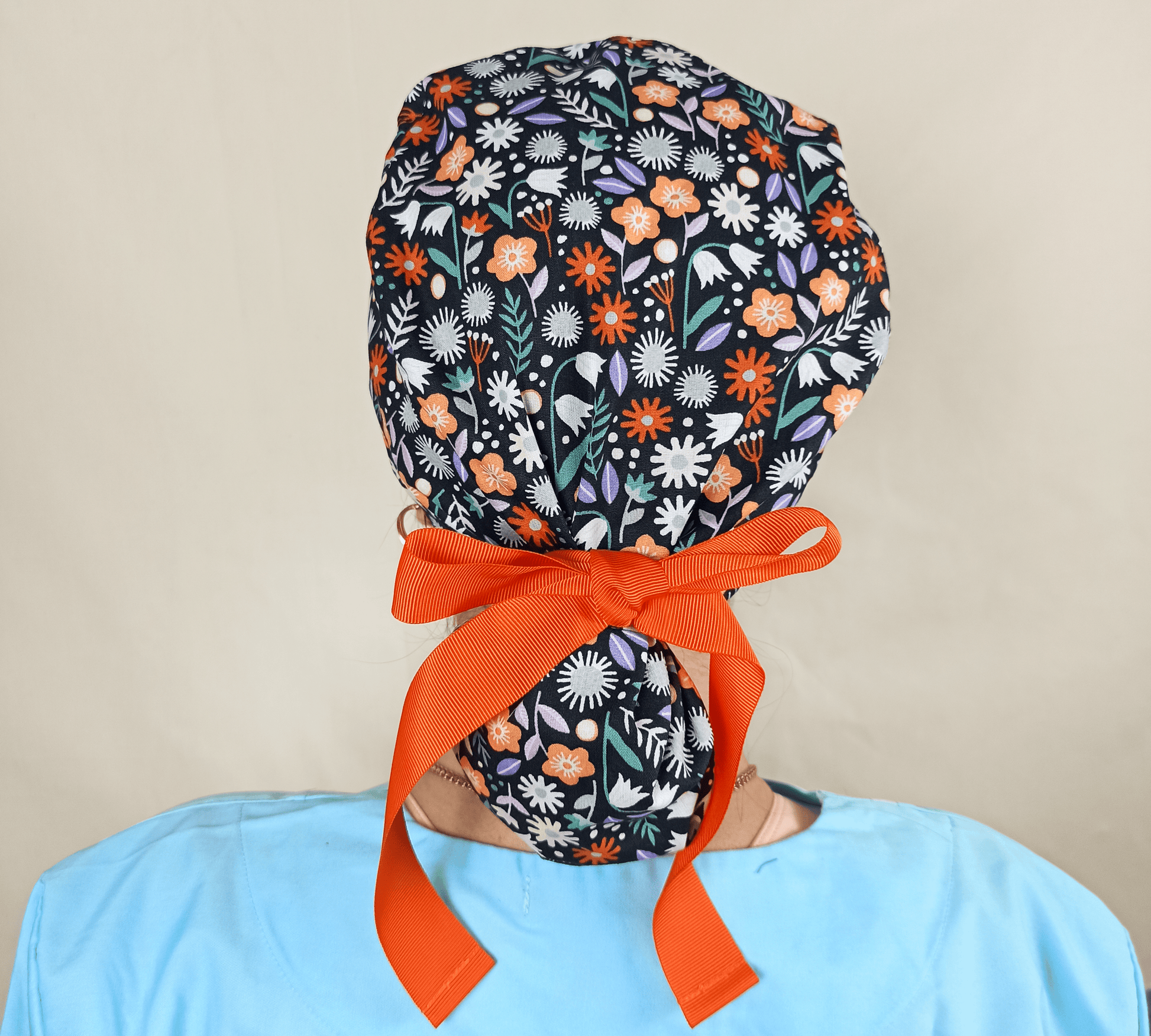 Scrub Cap Small Flowers - Ponytail Scrub Cap - [scrub_hat]-[scrub_cap_for_women]-[surgical_cap]