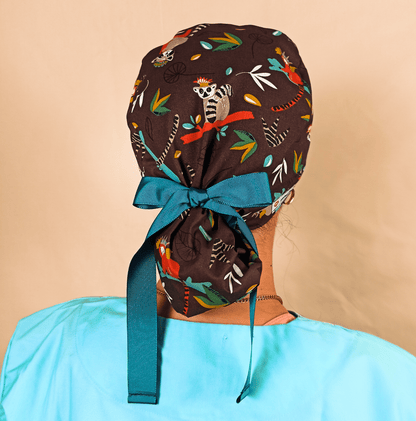King Julien Madagascar's- Ponytail Scrub Cap - Optional Satin Lining & Name Embroidery - [scrub_hat]-[scrub_cap_for_women]-[surgical_cap]