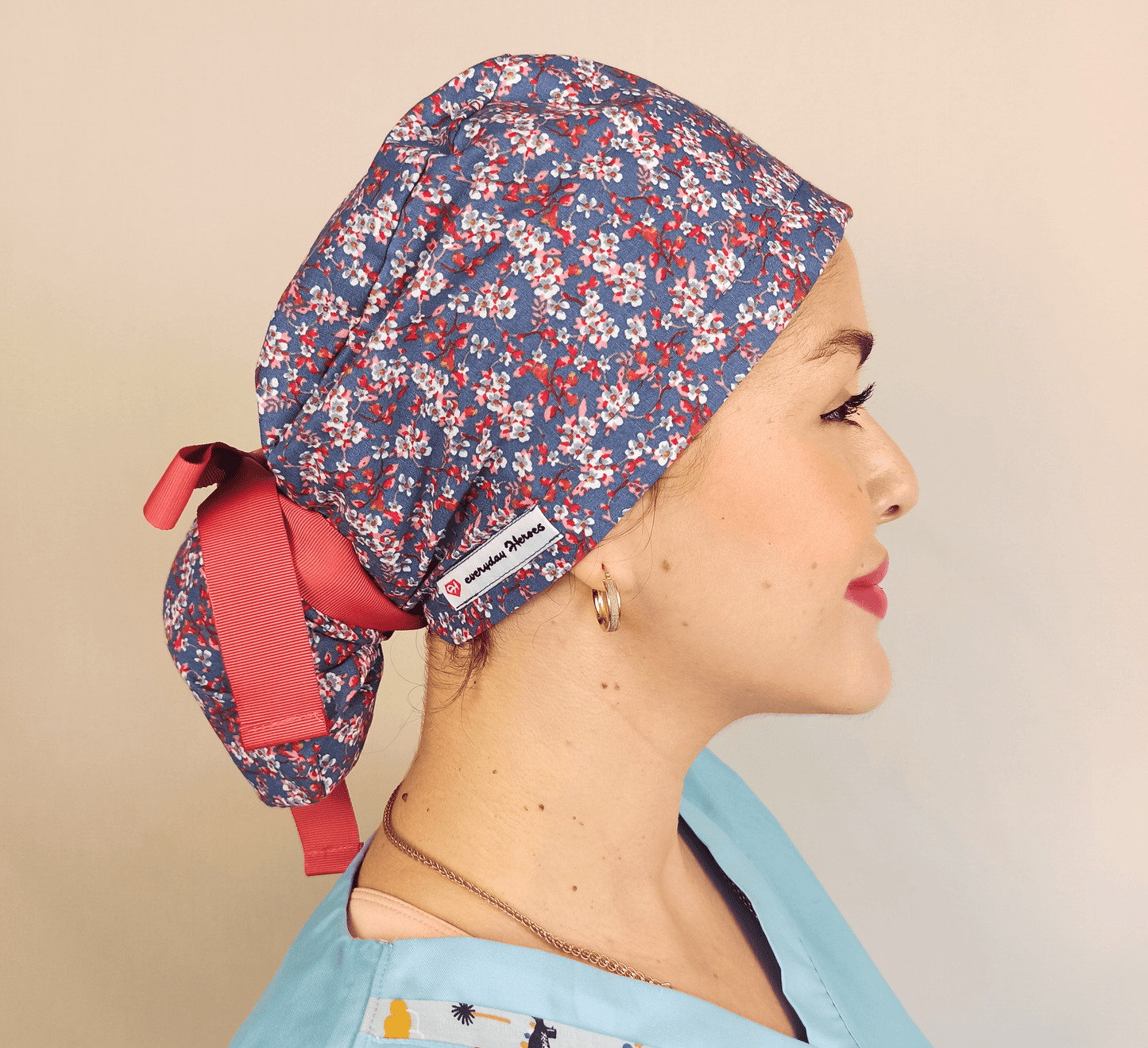 Almond Flower Ponytail Scrub Cap - Surgical Cap for Women - Ideal for Doctors and Nurses - [scrub_hat]-[scrub_cap_for_women]-[surgical_cap]