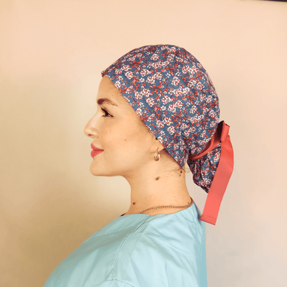 Almond Flower Ponytail Scrub Cap - Surgical Cap for Women - Ideal for Doctors and Nurses - [scrub_hat]-[scrub_cap_for_women]-[surgical_cap]
