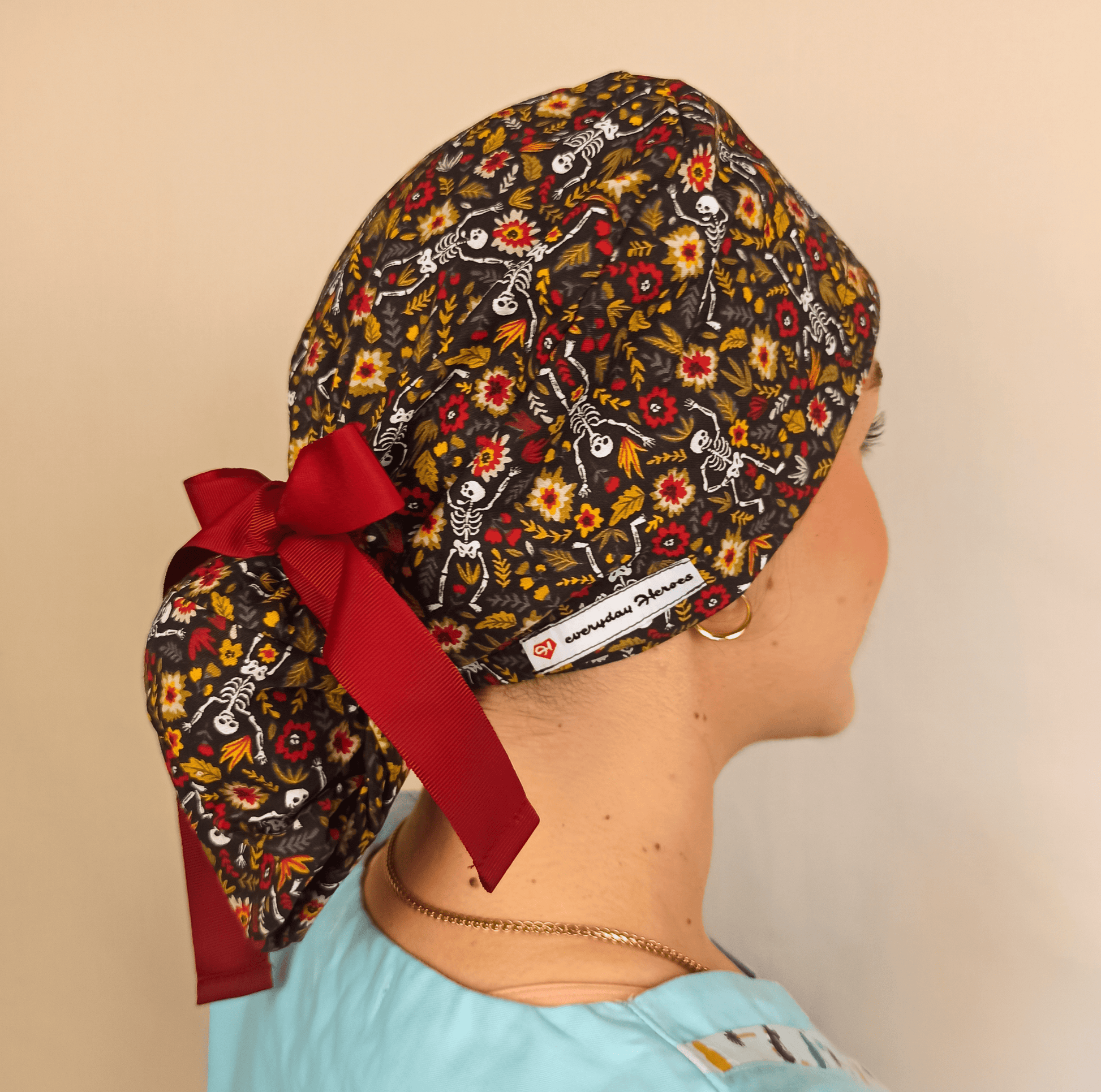 Custom Ponytail Scrub Cap - Fun Skeletons  Surgical Cap for Nurses and Doctors