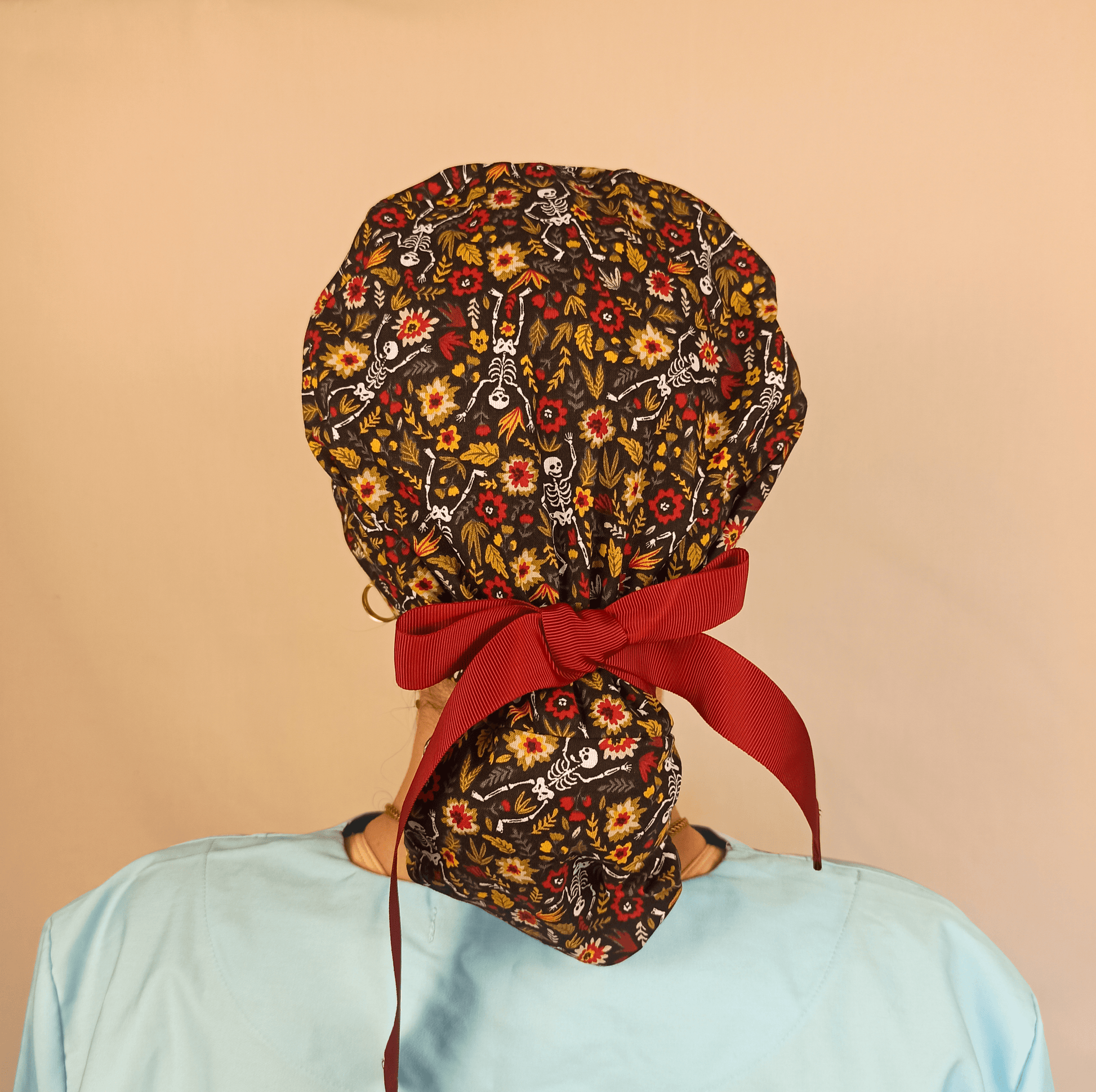 Custom Ponytail Scrub Cap - Fun Skeletons  Surgical Cap for Nurses and Doctors