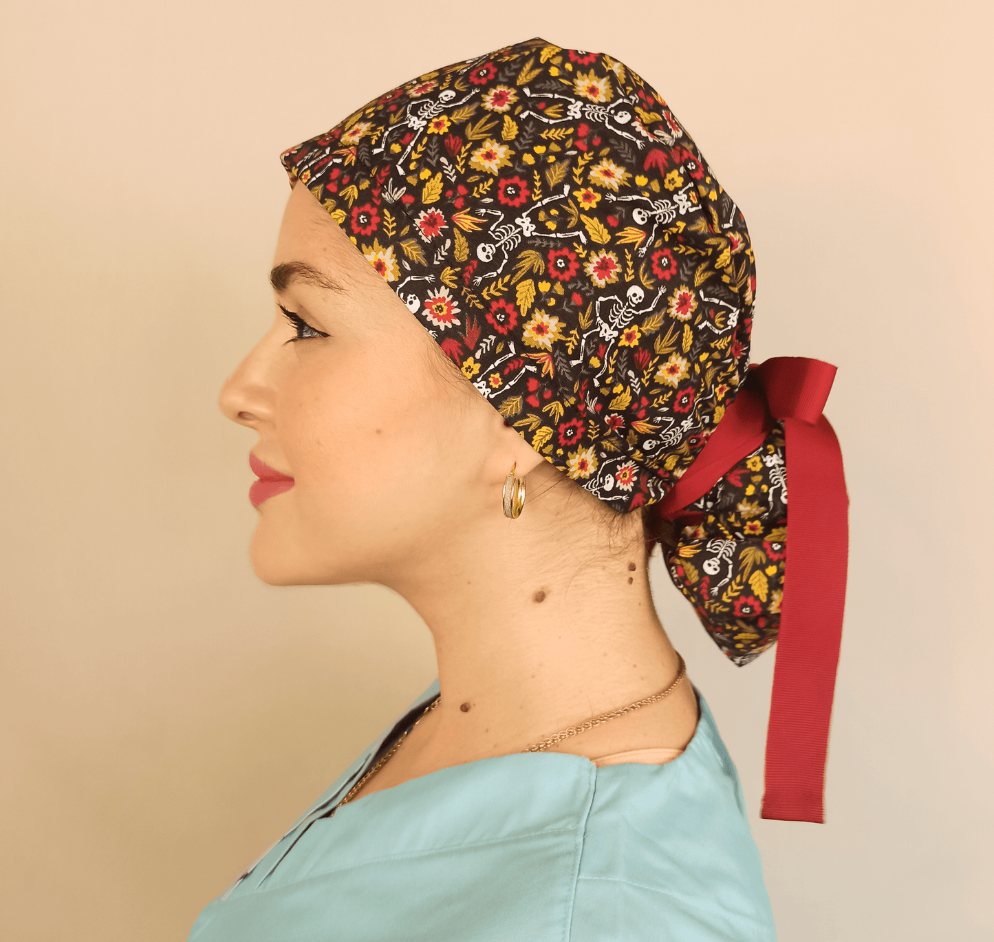 Custom Ponytail Scrub Cap - Fun Skeletons  Surgical Cap for Nurses and Doctors